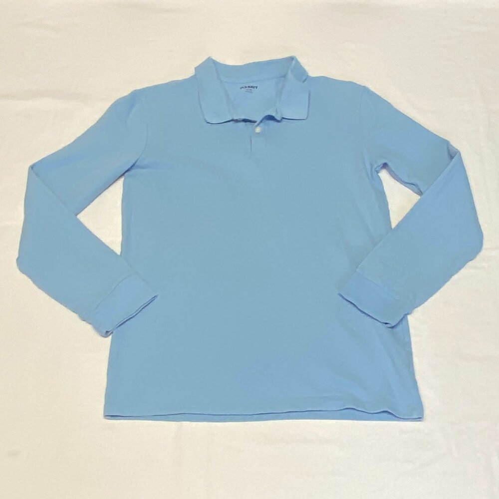 Old Navy XXL Polo Shirt Long Sleeve Two Button Stretch Knit Light Blue Uniform - Picture 7 of 11